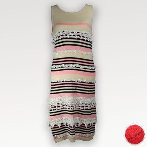 CHANEL cotton blend Pink Striped Midi Dress AW091 Size 40